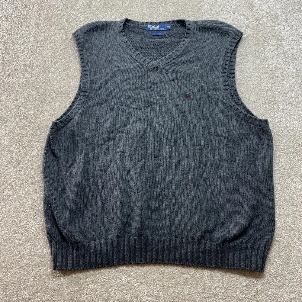 Polo Ralph Lauren Sweater Vest Mens 2XL Gray V Neck Pullover Knit Classic Cotton